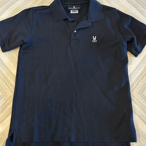 Psycho Bunny Boys Navy Logo Short-sleeve Collared Shirt - Size L (14/16) - Picture 1 of 6
